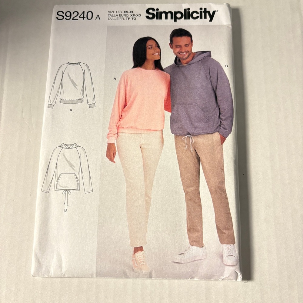 Simplicity Pattern S9240 for Unisex Raglan Pullover Shirts